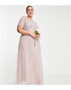 Платье макси приглушенного лилового цвета с короткими рукавами и декоративной отделкой Bridesmaid Frock and frill plus