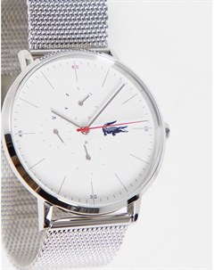 Серебристые часы с ремешком цепочкой из звеньев Lacoste