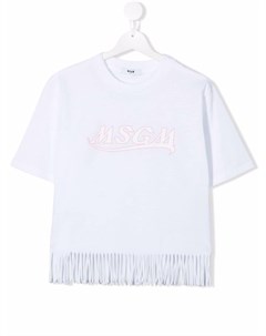 Футболка с бахромой и логотипом Msgm kids