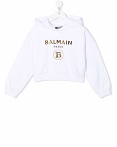 Укороченное худи с логотипом Balmain kids