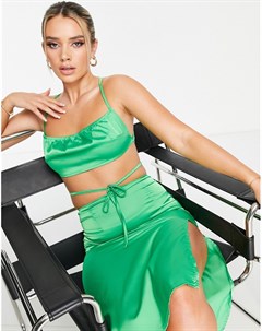 Атласное облегающее платье миди зеленого цвета с тесемками Naanaa