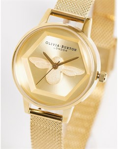 Золотистые часы из натуральной кожи с пчелой на циферблате Olivia burton