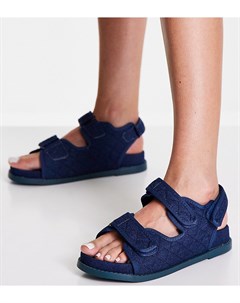 Джинсовые стеганые сандалии темно синего цвета на плоской подошве Maeve Public desire wide fit