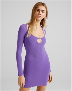Фиолетовое платье мини с вырезом и лямкой через шею Bershka