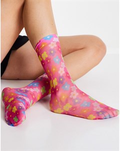 Розовые полупрозрачные носки с цветочным принтом Asos design