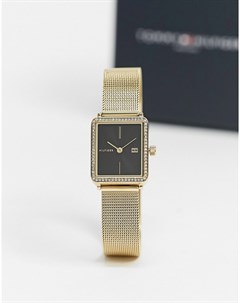 Золотистые прямоугольные часы с сетчатым браслетом 1782295 Tommy hilfiger