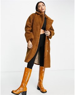 Светло коричневое пальто из искусственного меха с большими карманами Femme Selected