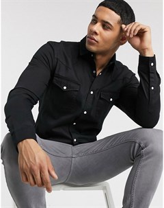 Черная джинсовая рубашка в стиле вестерн зауженного кроя Asos design