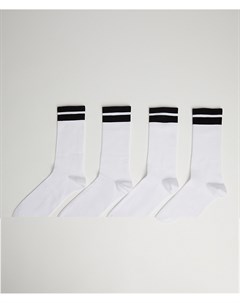 Набор из 4 пар белых спортивных носков с полосками Bershka
