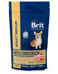 Сухой корм Premium Dog Adult Medium для взрослых собак средних пород 3 кг Курица Brit*