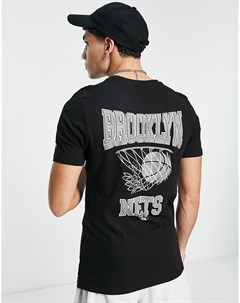 Черная футболка с принтом баскетбольного кольца и символики клуба Brooklyn Nets New era