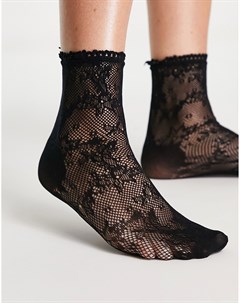 Черные носки из цветочного прозрачного кружева Hunkemoller Lucy Hale