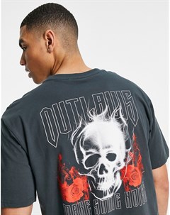 Серая оversized футболка с принтом Outlaws на спине Only & sons