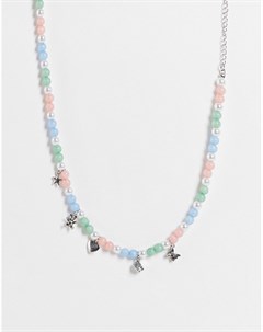Серебристое ожерелье с подвесками и бусинами из искусственных камней и жемчуга Asos design