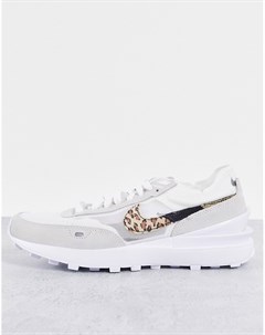 Белые кроссовки с леопардовым принтом и логотипом галочкой Waffle One Nike