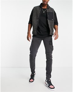 Черные выбеленные облегающие джинсы карго Sixth june