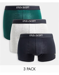 Набор из 3 боксеров брифов черного зеленого и серого цвета Lyle & scott bodywear