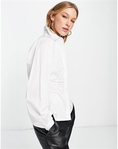 Белая рубашка из органического хлопка с присборенной талией Femme Selected