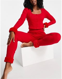 Красная пижама из лонгслива и леггинсов со съемной отделкой из искусственного меха Asos design