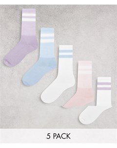 Набор из 5 пар носков пастельных цветов с полосками Topman