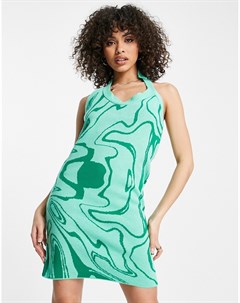 Вязаное платье мини зеленого цвета с волнистым принтом Unique 21 Unique21
