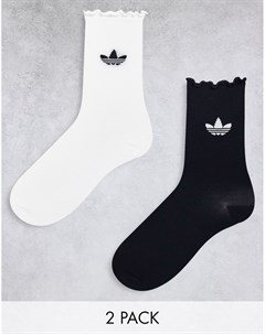 Набор из 2 пар носков стандартной высоты с волнистыми краями и логотипом трилистником черного и бело Adidas originals