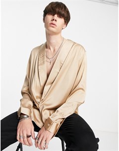 Атласная рубашка цвета бронзы с запахом и драпировкой спереди Asos design