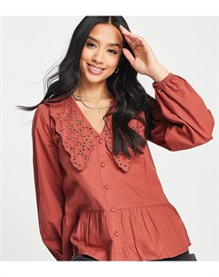 Блузка рыжего цвета с воротником с вышивкой ришелье Influence petite