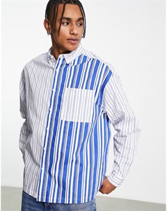 Свободная oversized рубашка бело синего цвета в полоску в стиле пэтчворк Asos design