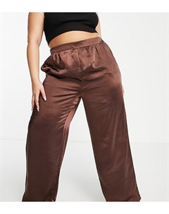 Атласные брюки шоколадно коричневого цвета от комплекта Pretty lavish curve