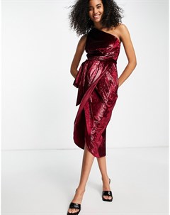 Красное платье миди на одно плечо с драпировкой и эффектом металлик Abinaa Ted baker london