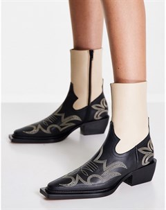 Белые ботинки в стиле вестерн из кожи премиум класса с декоративными строчками Ariel Topshop
