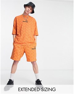 Свободные шорты оранжевого цвета со сплошным принтом с логотипами от комплекта ASOS Daysocial Asos design