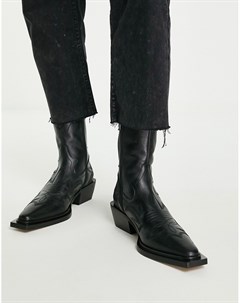 Черные ботинки в стиле вестерн из кожи премиум класса с прострочкой Ariel Topshop
