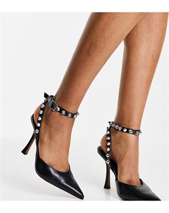 Туфли на высоком каблуке шпильке черного цвета с заклепками для широкой стопы Wide Fit Pearson Asos design