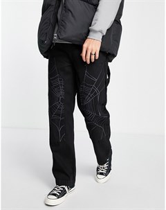 Прямые джинсы черного цвета со вставкой с принтом паутины Jaded london