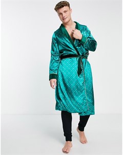 Зеленый атласный халат с принтом в виде короны Night