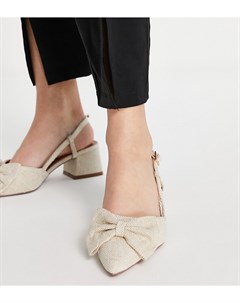 Светло бежевые туфли на среднем каблуке с ремешком на пятке и бантом для широкой стопы Suzy Asos design