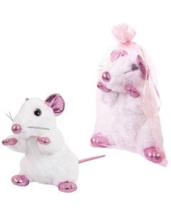 Игрушка мягкая Мышка белая с розовыми лапками 19 см M2090 Abtoys