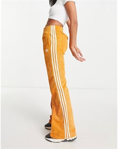 Оранжевые расклешенные брюки из вельвета с тремя полосками Adidas originals