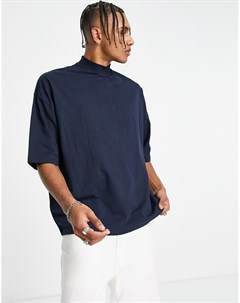 Oversized футболка темно синего цвета с короткими рукавами и высоким воротником Asos design