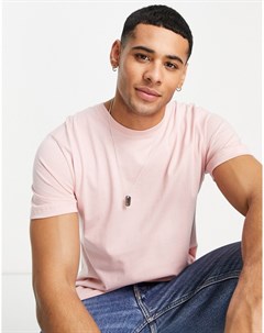 Розовая футболка зауженного кроя из органического хлопка с круглым вырезом Selected homme
