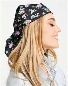 Темный платок на голову из полисатина с цветочным принтом Asos design