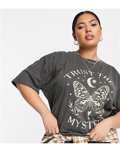 Oversized футболка темно серого цвета с принтом с бабочкой Curve Asos design