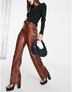 Кожаные брюки с завышенной талией широкими штанинами и звериным принтом от комплекта Muubaa