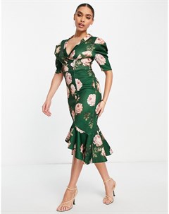 Платье миди в стиле смокинга с объемными рукавами и осенним цветочным принтом Asos design