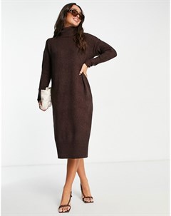 Шоколадно коричневое вязаное платье макси в рубчик с длинными рукавами M lounge