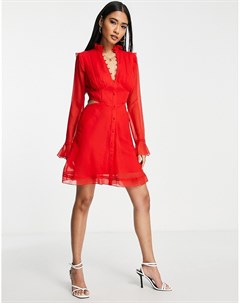 Красное платье мини с оборками и пуговицами Asos design