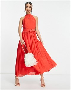 Красное плиссированное платье мидакси с высокой горловиной Style cheat