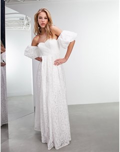 Кружевное свадебное платье с открытыми плечами и рукавами фонариками Cora Asos edition
